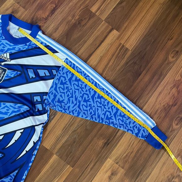 Men’s M Loose Fit Adidas Spain Icon Long Sleeve Goalkeeper Jersey Bahia Blue - Picture 9 of 9